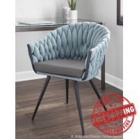 Lumisource CH-BRAIDMAT BKBU Braided Matisse Contemporary Chair in Black Metal with Grey Faux Leather and Blue Fabric